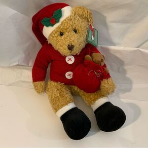 New Russ Sammy Santa Plush 12" Stuffed Animal Bedtime Bear Christmas Teddy Sack